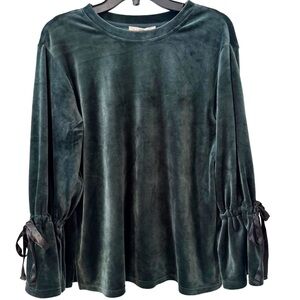 Philosophy NWT Emerald Green Velvet Long Sleeve Ribbon Tie Top Round Neck Sz M